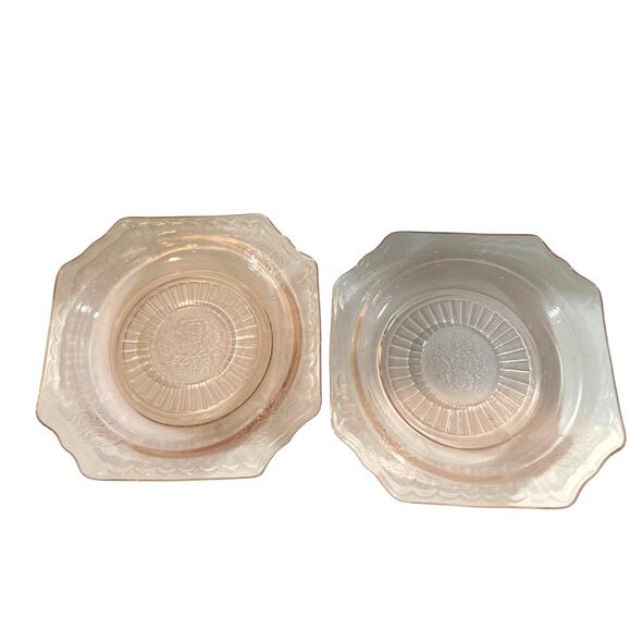 Pink Depression Glass Plate 6” Bread Dessert Cherry Blossom set of 2 plates - Picture 1 of 5